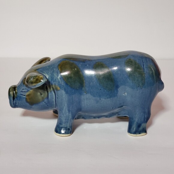 Blue Pig Glazed Figurine Piggy Décor - Picture 11 of 11